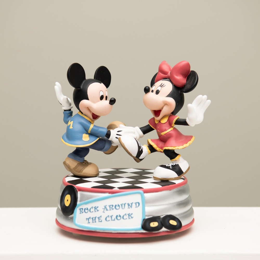 Precious Moments Disney Mickey Minnie Mouse Rock Around The Clock Musical Box